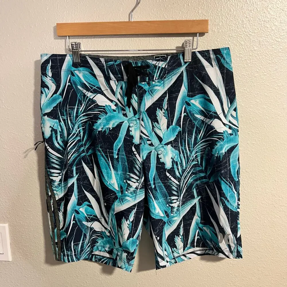 Hurley Men's Blue Tropical Print Swim Trunks Size 34 - Picture 1 of 5